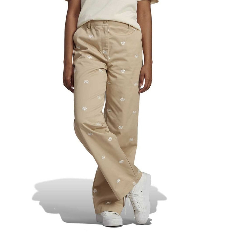 adidas Beige Straight-Leg Pants with White Trefoil Embroidery